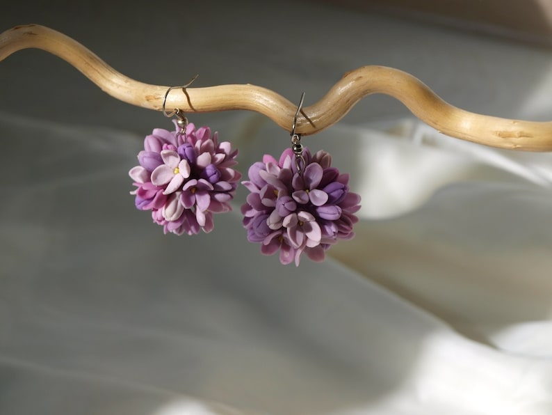 Purple lilac flower earrings