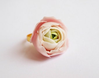 Pink Peony Ring - Statement Flower Ring, Floral Jewelry, Adjustable Flower Ring, Delicate Ring, Gift For Her, Ring With Flowers, Ring Flower