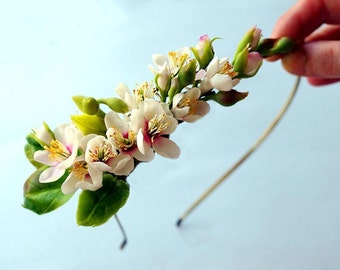 Cherry Blossom Floral Headband - Flower Girl Crown, Wedding Hair Accessories For Women, Bridal Head Piece