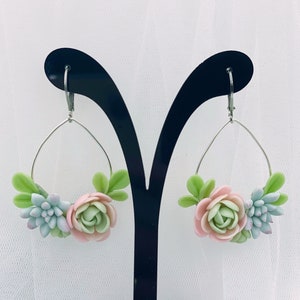 Mint green succulent earrings, flower dangle earrings image 6