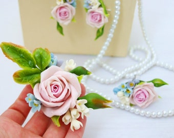Pink Rose Bridal Hair Clip - Wedding Flower Hair Accessories, Flower Hair Clip, Flower Hair Comb