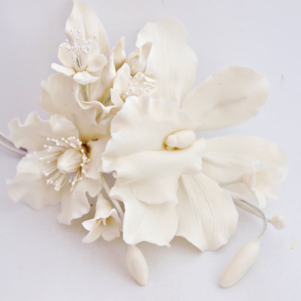 White Flower Hair Clip - Rustic Floral Wedding Headpiece, Wedding Hair Flowers, Flower Hair Piece, Flower Barrette