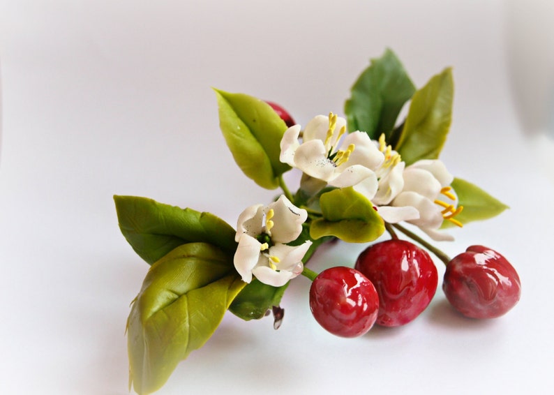 Red cherry hair clip flower barrette