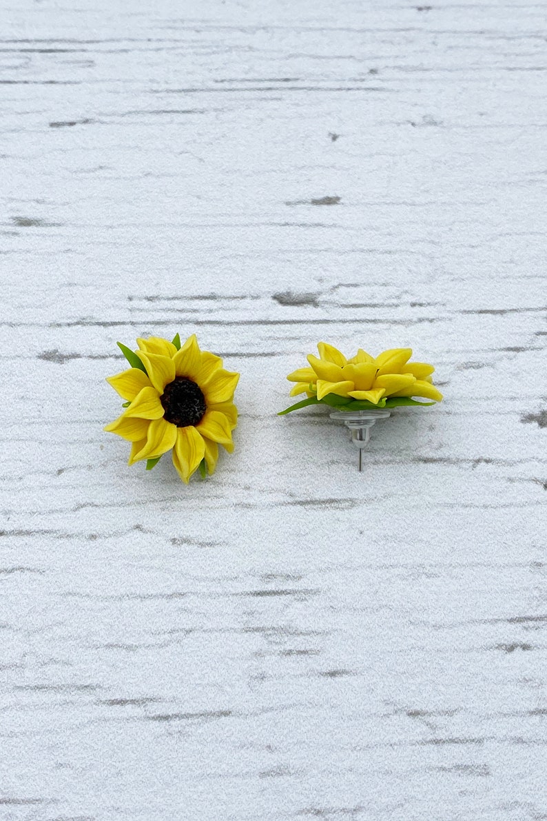 Sunflower Charm Flower Earrings Floral Jewelry Sunflower Etsy