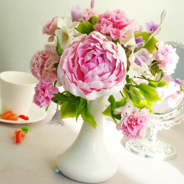 Pink Peony Flower Arrangements - Dining Room Table Floral Centerpiece, Birthday Gift Ideas For Mom, Dining and Coffee Table Decor