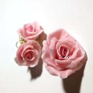 Pale Pink Rose Jewelry Set of Flower Earrings and Flower Ring - Romantic Floral Jewelry