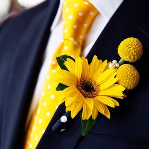 Yellow Gerbera Daisy Boutonniere - Rustic Wedding Accessories, Bride Flowers