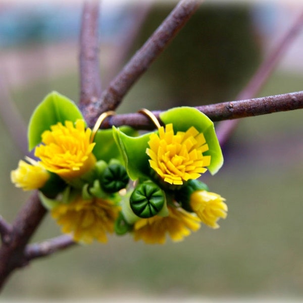 Gelbe Pusteblumen Ohrringe - Handgemachte Natur Blumen Schmuck, Einzigartige Blumen Ohrringe, Botanischer Löwenzahn Schmuck