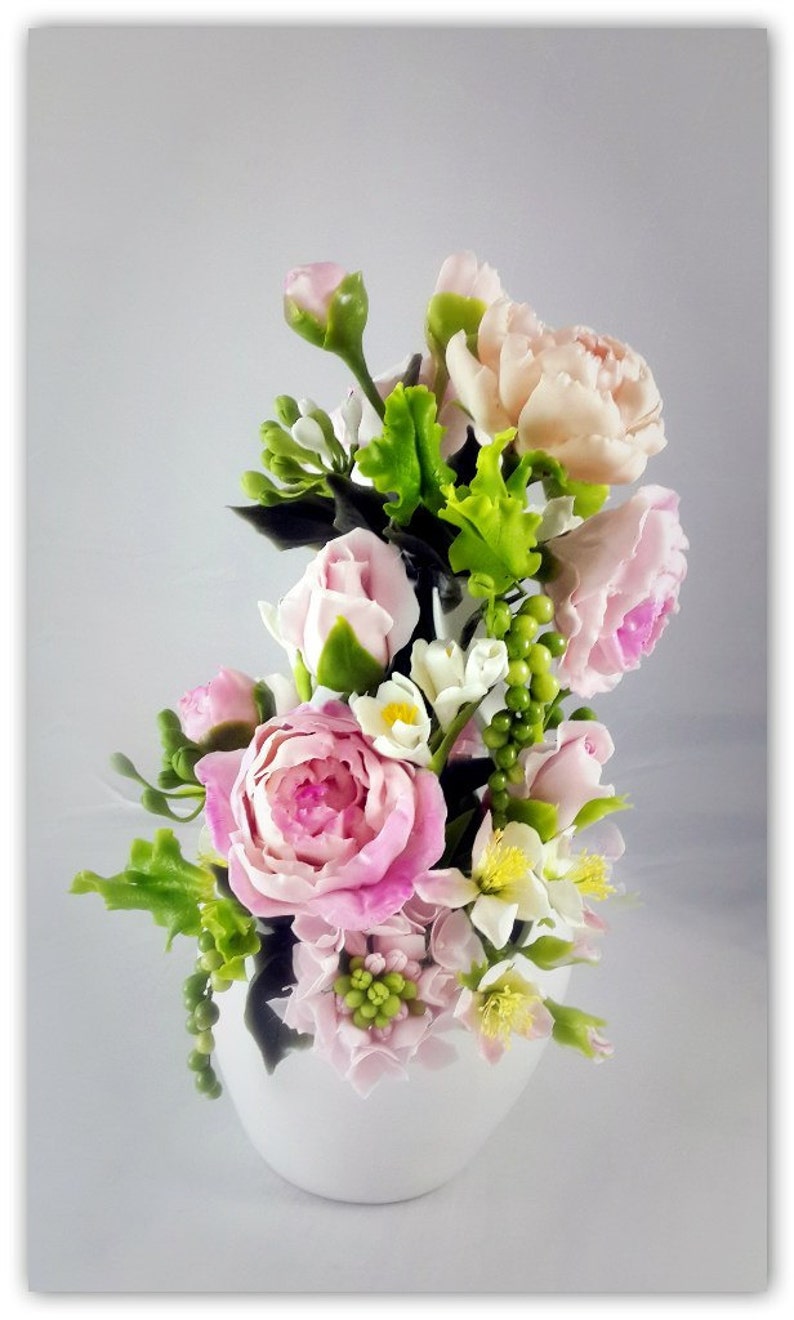 Flower Arrangements Home Decor Bouquet of Roses and Peonies Floral Decoration Ornament Bouquet of Flowers Gift for Her Spring image 2