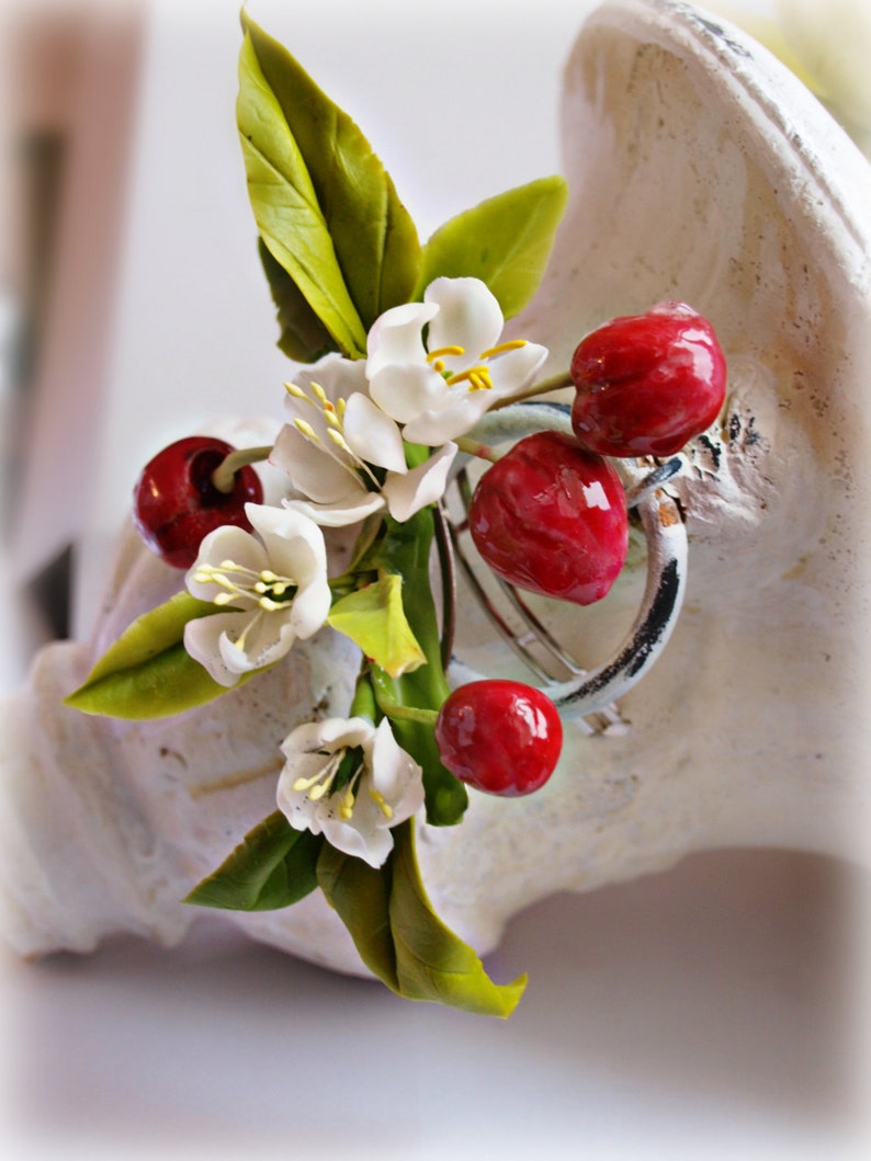 Red cherry hair clip flower barrette