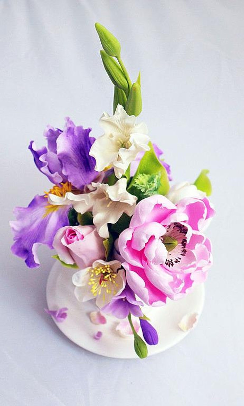 Home Decoration Bouquet of Irises Peony and Rose Handmade Etsy