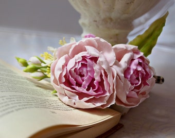 Barrette de fleur de clip de pivoie, fleurs de cheveux de mariage, morceau floral de cheveux