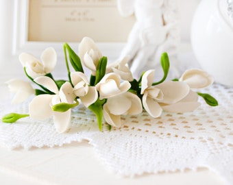 White Snowdrop Flower Hair Clip - Vintage Wedding Bridal Hair Piece, Prom Floral Barrette