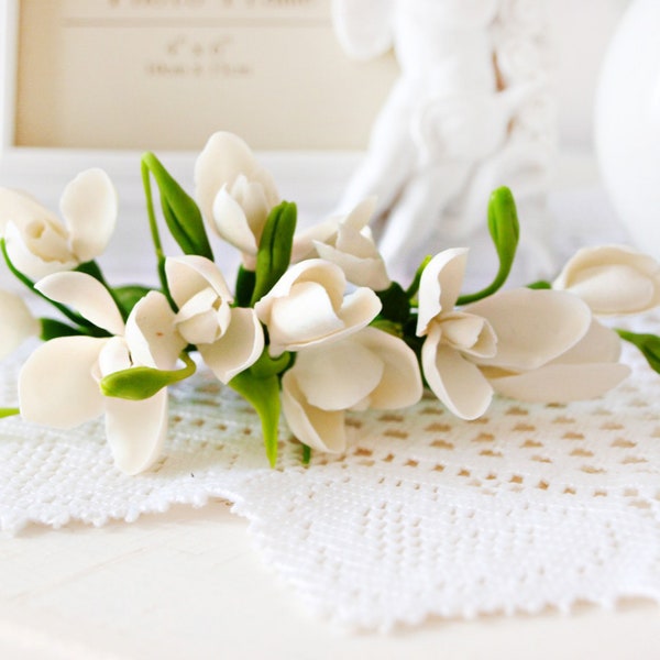White Snowdrop Flower Hair Clip - Vintage Wedding Bridal Hair Piece, Prom Floral Barrette