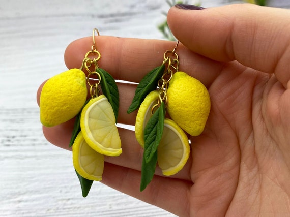 Lemon Earrings Slice Lemon Dangle Earrings Fruit Food Earrings
