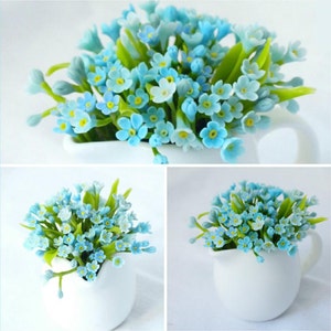 Dining Room Table Decor - Artificial Forget Me Not Flower Arrangements, Coffee Table Decor Floral Centerpieces, Kitchen Thanksgiving Decor