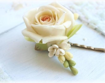 Ivory Rose Flower Bobby Pin - Wedding Bridal Hair Accessories, Floral Hair Pin Jewelry