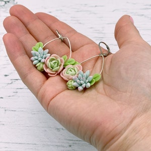 Mint green succulent earrings, flower dangle earrings image 9