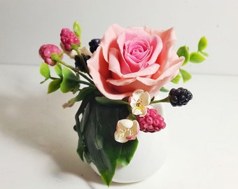 cute home decor - cup with rose, flowers decoration, artificial decorations pink roses