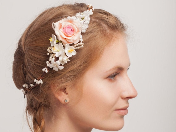 Pink Rose Flower Crown Wedding Headpiece Bridesmaid Hair