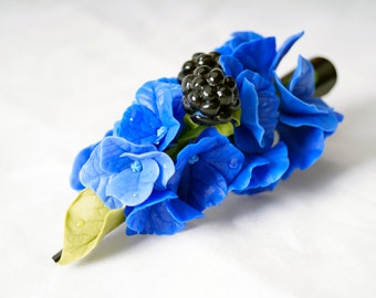Blue Hydrangea Hair Piece - Flower Hair Clip, Wedding Bridal Comb