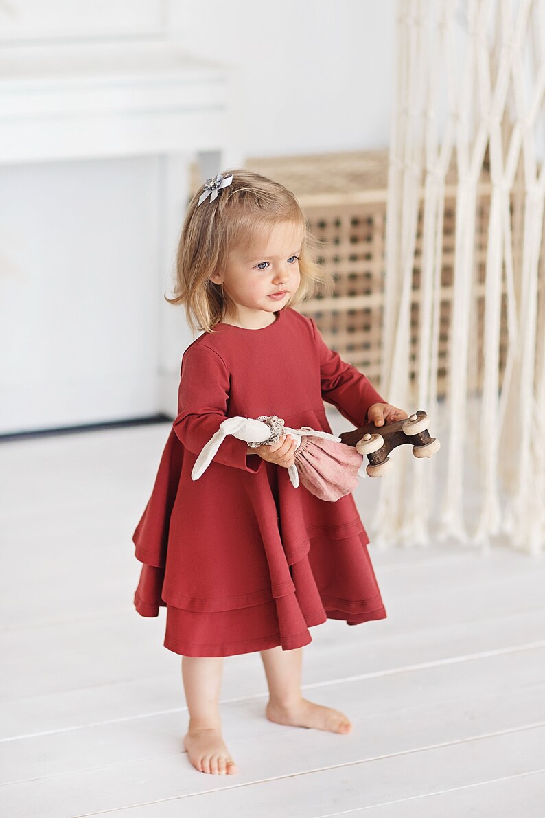 Dutsy Rose Cotton Girls Dress christmas Red Toddler Etsy