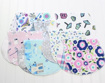 Baby Girl Burp Cloths - Set of 7 - Baby Gift - Soft Flannel Burp Cloths