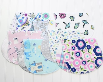 Baby Girl Flannel Burp Cloths - Set of 7 - Contoured Burpies