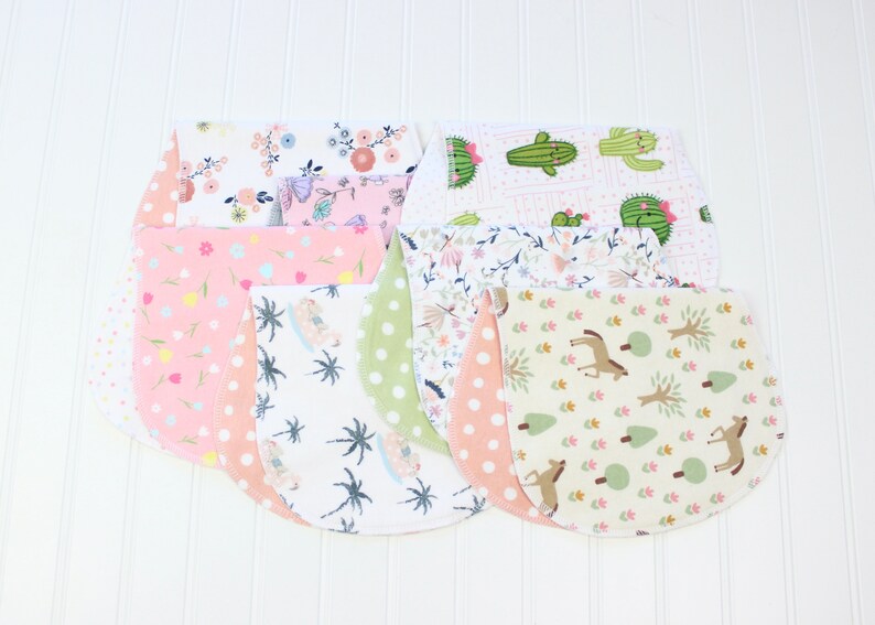 Baby Girl Burp Cloths, Set of 7, Baby Gift, Soft Flannel Burp Cloths image 1