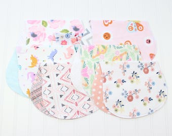 Flannel Burp Cloths Baby Girl Gift Set - Contoured, Soft, Handmade