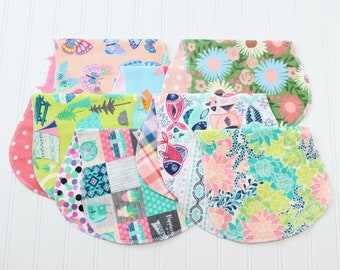 Flannel Burp Cloths - Contoured Baby Girl Set of 7