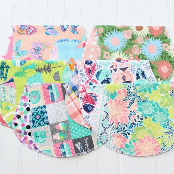 Baby Girl Burp Cloths - Set of 7 - Baby Gift - Soft Flannel Burp Cloths