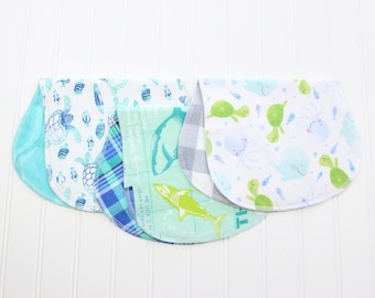 Baby Boy Burp Cloths, Set of 3, Baby Gift, Soft Flannel Burp Cloths, Nautical, Sea Life