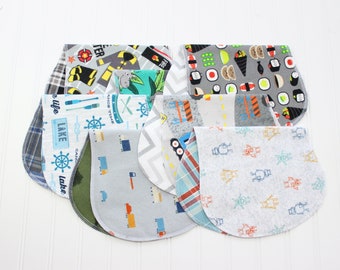 Baby Boy Flannel Burp Cloth Set: Nautical, Firefighter, Robot - Set of 7
