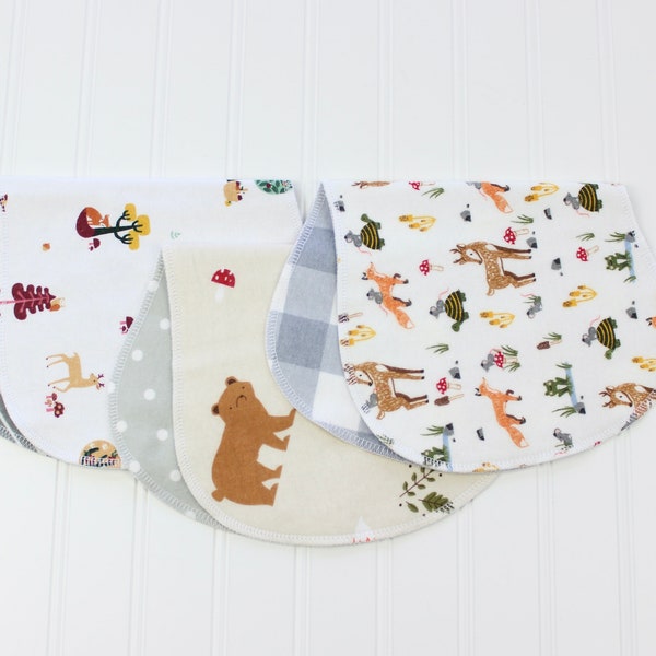 Baby Boy Burp Cloths, Set of 3, Woodland, Soft Flannel