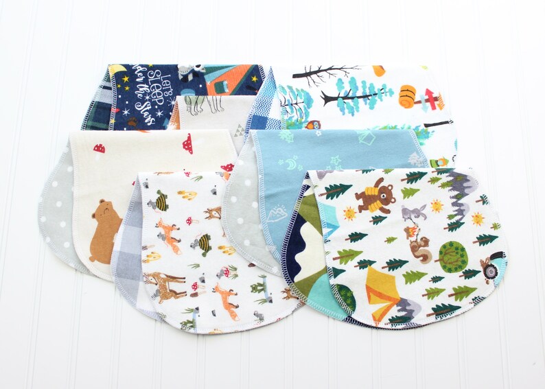 Baby Boy Burp Cloths Set of 7 Burp Cloths Baby Gift Woodland Soft Flannel Burp Cloths image 1