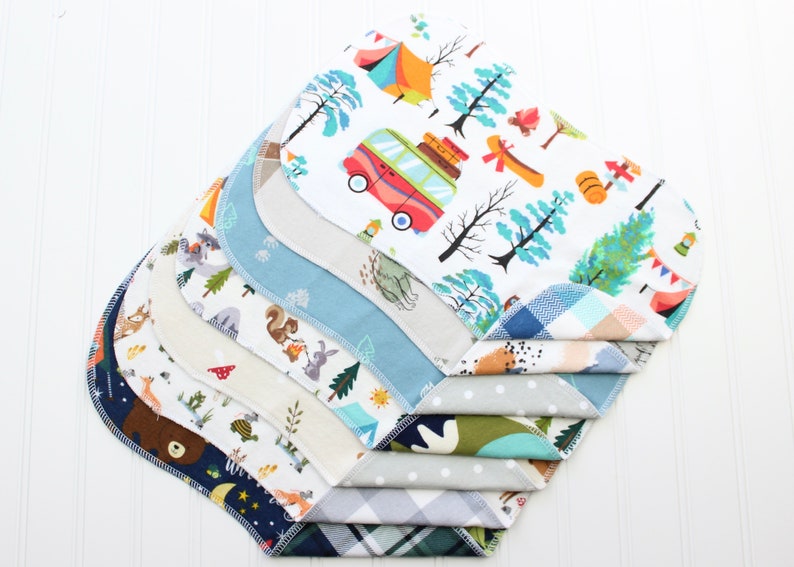 Baby Boy Burp Cloths Set of 7 Burp Cloths Baby Gift Woodland Soft Flannel Burp Cloths image 2