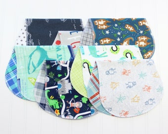 Baby Boy Burp Cloths - Set of 7 - Baby Gift - Soft Flannel Burp Cloths