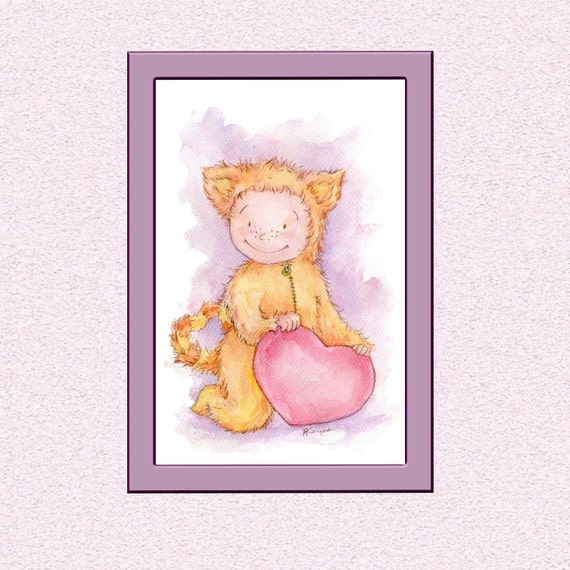 Instant download nursery gift, baby room wall art decoration poster, digital print kids painting, Downloadable printable bedroom cat art