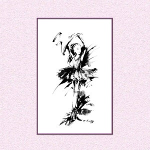 Black ink dancing ballerina painting, downloadable ballet dancer illustration, instant download poster wall art print, dance recital gift