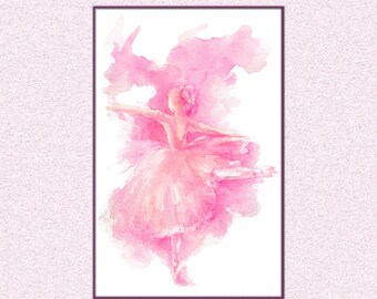 Pink ballerina poster, downloadable ballet art, dorm room dancer gift, instant download recital painting, cute dancer painting