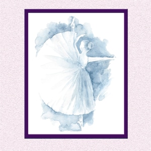 Navy grey ballet dancer, downloadable ballerina print, watercolor wallart, elegant decor, printable ballerina dancer room decor, dancer gift