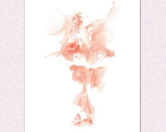 Ballerina art, printable ballet wallart, watercolor instant download dancer gift, blush pink elegant decor, dancing girl digital print