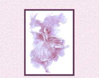 Downloadable ballerina watercolour poster, Ballerina dancer purple art print, instant download ballet decoration, dance dorm wall art