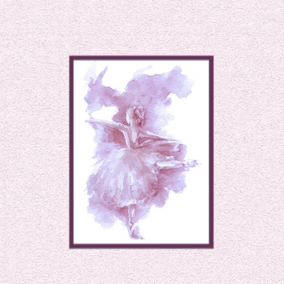 Downloadable ballerina watercolour poster, Ballerina dancer purple art print, instant download ballet decoration, dance dorm wall art