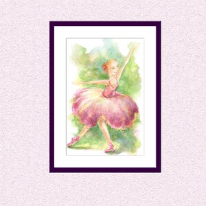 Digital print Ballerina watercolor painting, purple green downloadable ballet dancer art, dancing girl dorm decor, ballet dance recital gift