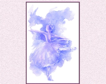Ballerina indigo blue print, instant download watercolour painting blue dancer art wall decoration, downloadable ballet printable poster