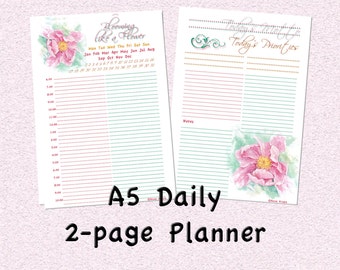 Printable pink A5 daily planner, downloadable floral Filofax inserts, instant download magnolia daily planner, insert printables