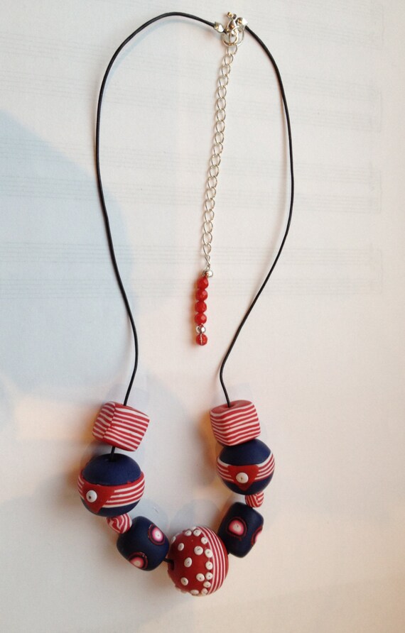 Red white and blue bead necklace Clearance