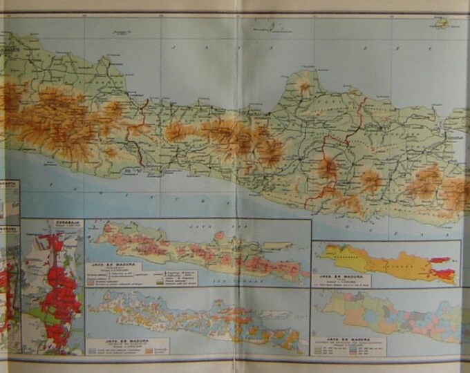 Vintage, Java Island Indonesia Map, 1950's Dutch Produced Map, Atlas ...